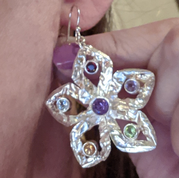 Multi Gemstone Star Earrings - Picture 3 of 7